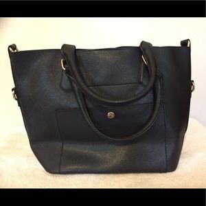 Black faux leather shoulder bag!